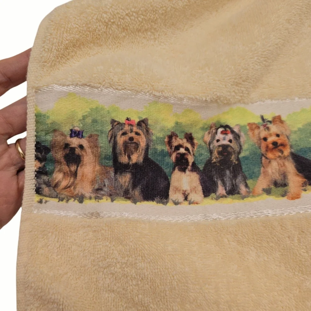 Vtg Danbury Mint Yorkshire Terrier Bath Towels Set of 2 100% Cotton Yorkie Dogs